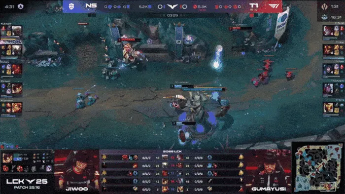 LCK：Lehends蕾欧娜E到Keria，NS下路1换2线杀T1下路双人